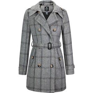 Women's Double Breasted Pea Coat Winter Mid-Long Trench Coat with Belt
